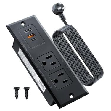 Imagem de DOACE - Faixa de alimentação embutida com USB C de carregamento rápido para conferências, economia de espaço para mesa auxiliar de móveis, 2 saídas CA, 3 portas USB, cabo de 6 pés, para casa