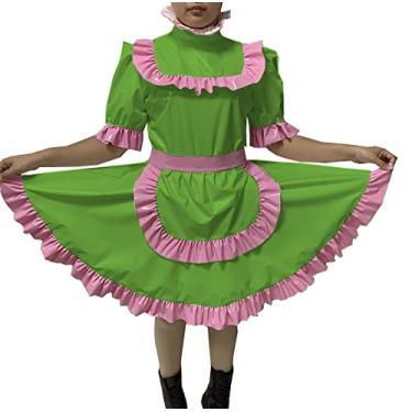 Imagem de Vestido cruzado sexy adulto com trava Sissy Maid vestido de PVC com trava uniforme avental fantasia macacão, verde fruta, 3GG