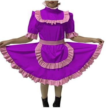 Imagem de Vestido cruzado sexy adulto com trava Sissy Maid vestido de PVC com trava uniforme avental fantasia macacão, rosa roxo, 4GG