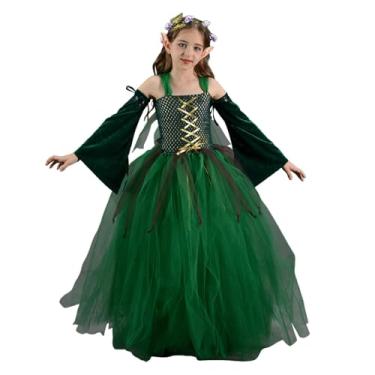 Imagem de Fantasia de fada de de Halloween, vestido de tule de malha para meninas, conjunto de vestidos de tule de malha de verdes, conjunto temático F-orest, Halloween F-orest