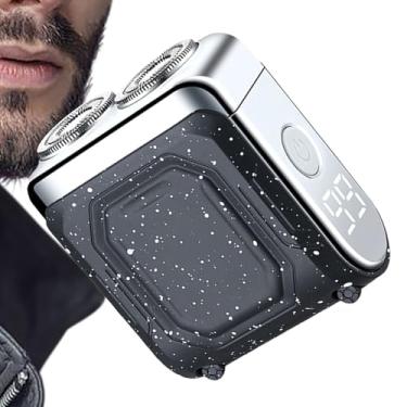 Imagem de Aparador de barba elétrico | Aparador de barba de anel duplo compacto recarregável, dispositivo elétrico de barbear facial com visor digital para apartamento, dormitório, hotel, aluguel de carro