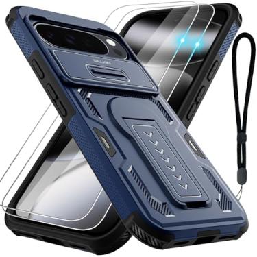 Imagem de GILLKIN Capa para Google Pixel 10 Pro XL com 2 protetores de tela, capa de câmera deslizante, suporte e alça de cordão, capa protetora resistente à prova de choque de 2 camadas de grau militar, azul