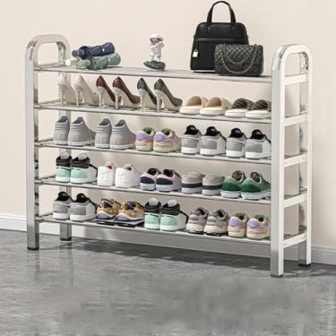 Imagem de sapateira com apoio para os pés, prateleiras de armazenamento de sapatos de malha laminada, sapateira para armário, entrada, corredor, quarto, sala de estar, banheiro, varanda, casa de banho