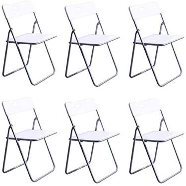 Imagem de Espreguiçadeira cadeiras de jardim cadeira de deck dobrável cadeira de assento de encosto de plástico dobrável, cadeira de mesa de computador de escritório moldura de metal branco conjunto de 6 móveis