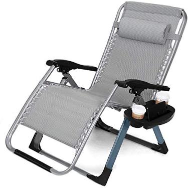 Imagem de YWangQiang Cadeira reclinável com gravidade zero reforçada atualizada para escritório, pátio, dobrável, portátil, com pernas quadradas; suporte para copo 150 kg