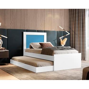 Imagem de Cama Bicama Luara Solteiro Com Cama Auxiliar (Branco/Azul)