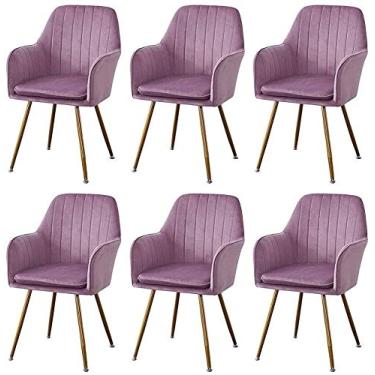 Imagem de Cadeiras modernas de sala de jantar de cozinha de veludo conjunto de 6 cadeiras de cozinha assento estofado com pernas de metal galvanizado titânio aço inoxidável pés antiderrapantes (cor: A)