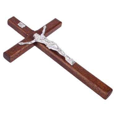 Imagem de Cruz Parede Cristã Madeira, Crucifixo Católico de Parede com Posição para Pendurar na Parte Traseira para Casas Escritórios Salas de Estar Quartos Mesas e Portas Decoração