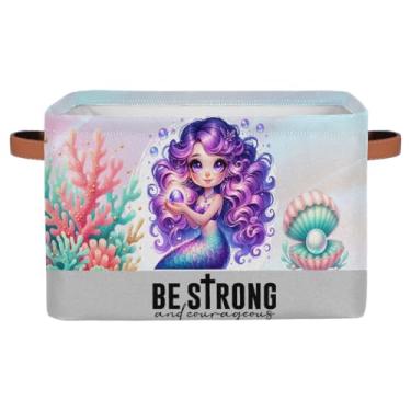 Imagem de Cestos de armazenamento pequenos, roxos, adoráveis sereias, com alças, caixas de armazenamento de brinquedos, organizador de tecido, dobrável, cesto organizador para berçário, sala de estar, quarto