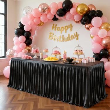 Imagem de Wish Care Roupas de mesa de cetim preto para mesas retangulares de 1,2 m – Toalhas de mesa retangulares com glitter resistentes a vincos, capas de mesa de festa para banquete de casamento, chá de bebê