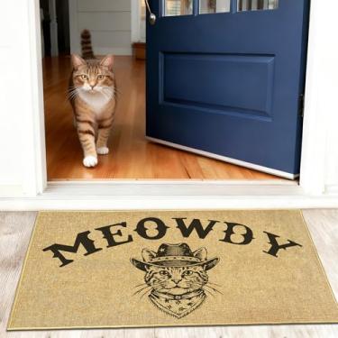 Imagem de Meowdy Tapete para porta da frente para entrada ao ar livre, capacho de gato ocidental para ambientes internos e externos, antiderrapante, capachos de boas-vindas para amantes de gatos, presentes