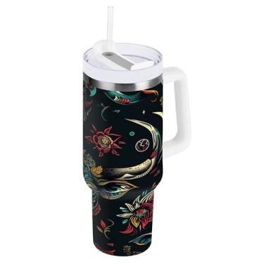 Imagem de xigua Copo Highland Cow de 850 g com tampa e canudo, aço inoxidável de vácuo duplo isolado garrafa de água esportiva suporte para copo de café de viagem à prova de vazamento para bebida gelada