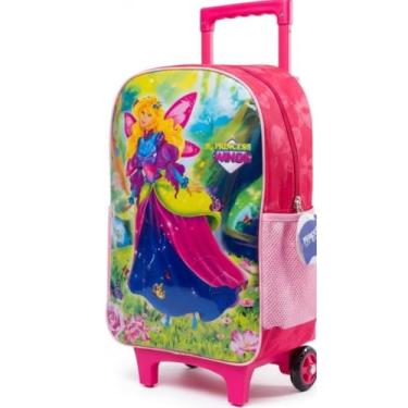 Imagem de Mochila de Rodinhas Infantil Princess Wings – Estampa de Princesa, Alça Retrátil, Rodinhas Silenciosas, 17 Litros – Rosa