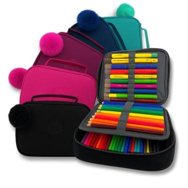 Imagem de Estojo Escolar Box Grande com Divisórias – Organizador de Lápis e Canetas, Nylon Resistente, Zíper Durável, Unissex Infantil e Adulto, Necessaire Escolar, Material Escolar (ROXO)