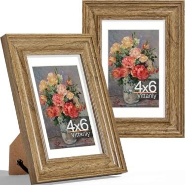 Imagem de Vittanly Conjunto de 2 porta-retratos 10 x 15 cm, moldura vintage ornamentada para parede ou mesa, exiba fotos de 9 x 12 cm com tapete ou 10 x 15 cm sem tapete, nogueira