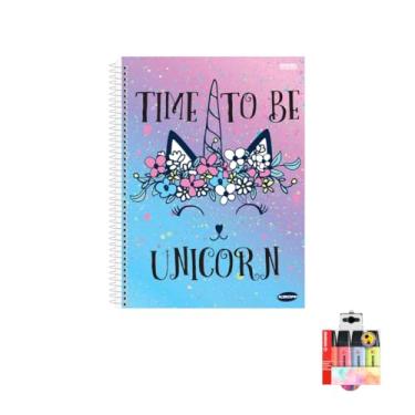 Imagem de Kit Caderno Feminino 1 Matéria Capa Dura com 96 Folhas + Caneta Esferográfica e Marca Texto