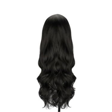 Imagem de Peruca De Cabelo Ondulado Com Franja De Fibra Orgânica Preta Longa 60cm (Preto)