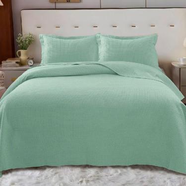 Imagem de Kit Cobre Leito Colcha Afeto King 3 Peças Percal 300 Fios Peletizado - Verde - 100% Poliéster