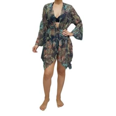 Imagem de Saída De Praia/ Kimono Com Pontas E Transparência Estampado - Corpo Do