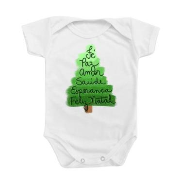 Imagem de Roupinha Body de Bebê Feliz Natal Pinheiro Fé Paz Saúde Esperança Pres