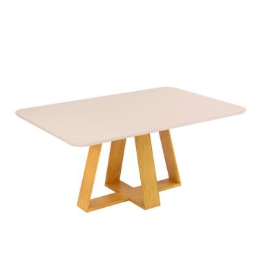 Imagem de Mesa De Jantar 6 Lugares Tampo Retangular Chanfrado Curvo 160cm Com Vidro Kiara Cedro/off White - Dj Móveis