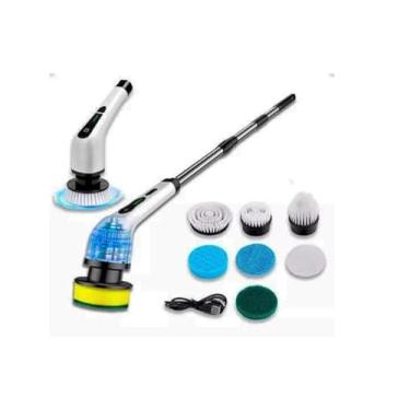 Imagem de Esfregão Elétrico Giratório 7 em 1, Escova de Limpeza Recarregável com Extensão, Inclui Múltiplas Cabeças e Esponjas