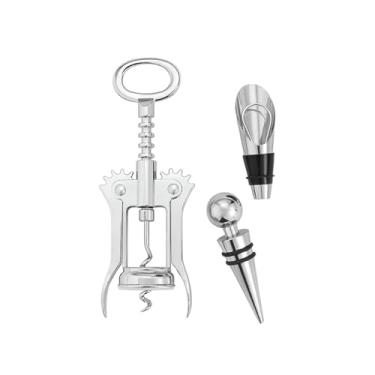 Imagem de Conjunto de Saca-Rolhas e Tampas para Vinho, Aço Inoxidável, 3 Peças, Abridor de Garrafas com Alavanca