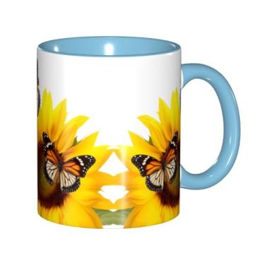 Imagem de Zeraoke Canecas de café criativas com estampa de borboletas e girassóis, personalizado, presente para família, tamanho de 325 ml, unissex