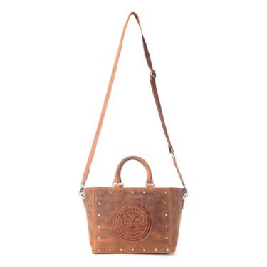 Imagem de Myra Bag Bolsa feminina de couro genuíno Yellowstone - Valley Soul Studded and Embossed Western Tote Bag, alça transversal, Âmbar, 8.5" x 15" x 4"
