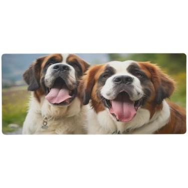 Imagem de Wassud Tapete de rato para dois adoráveis cães organizador de mesa para jogos grande teclado de computador tapete de rato tapete de mesa material de escritório 80 cm x 30 cm