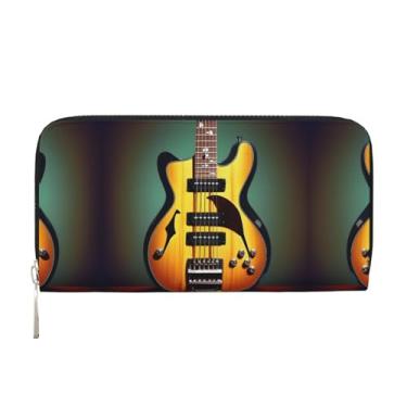 Imagem de SKKNT Carteira feminina de mão de couro com estampa de instrumentos musicais de guitarra baixo para uso casual e em viagens, preta, tamanho único, arte