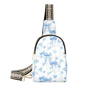 Imagem de CEBUGI Blue Bows pequena bolsa tiracolo feminina de couro, pochete transversal para trilhas, viagens ao ar livre
