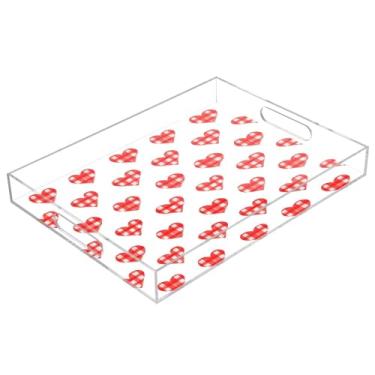 Imagem de STAYTOP Bandeja acrílica para servir Dia dos Namorados corações vermelhos 15,7 x 11,20 cm, bandejas decorativas à prova de derramamento, organizador de bancada para café da manhã, chá, comida