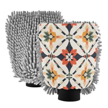 Imagem de STAYTOP Luvas de lavagem de carro retrô estilo mexicano, 2 peças, luvas de microfibra de chenille, sem arranhões, panos de esponja de lavagem ultra absorventes para carros, limpeza doméstica - G