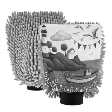 Imagem de STAYTOP Luvas de lavagem de carro Seagull Lighthouse 2 peças, luvas de microfibra de chenille sem arranhões, panos de esponja de lavagem ultra absorventes para carros, limpeza doméstica - M