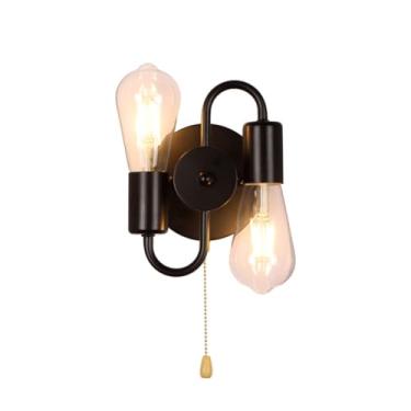 Imagem de Luminária de parede vintage industrial para interiores, com interruptor, 2 lâmpadas em formato de chama, iluminação para cima e para baixo, estilo retrô, ideal para quarto, sala de estar, sa