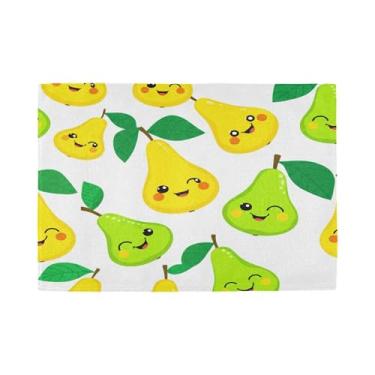 Imagem de Burbuja Jogo americano conjunto de 6, tapetes de mesa antiderrapantes e laváveis com peras verdes amarelas, resistentes ao calor, para cozinha, mesa de jantar, ambientes internos e externos