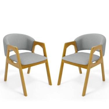 Imagem de Kit Com 2 Cadeiras Agatha Madeira Maciça Estofada Para Mesa De Jantar Linho Cinza 407