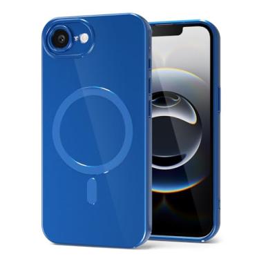 Imagem de Svanove Capa de telefone magnética de silicone para iPhone 16e, compatível com Magsafe, capa fofa para mulheres, feminina, cor brilhante, geleia, fina, rígida, borracha segura e capa para câmera, azul