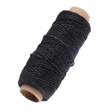 Imagem de GLOGLOW Fio Encerado para Artesanato Em Couro, Cabo Trançado Plano de 1 Mm para Artesanato Em Couro, Cabo Trançado Plano de 1 Mm para Costura à Mão, Fio de Poliéster de 50 M para Selaria de Conserto de Calçados e Projetos de Bricolage (Preto)