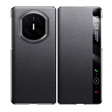 Imagem de FWYANZH Capa de couro genuíno para Huawei Mate X7, janela de visão clara, proteção fólio, capa de luxo para negócios, à prova de choque, preta, Mate X7