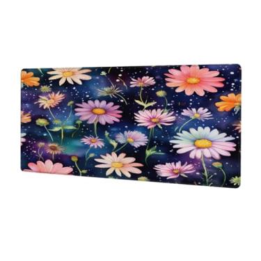 Imagem de Tapete de mouse colorido de nebulosa de margarida grande à prova d'água para computador estendido tapete protetor de mesa antiderrapante base de borracha para escritório, computador, teclado, laptop e