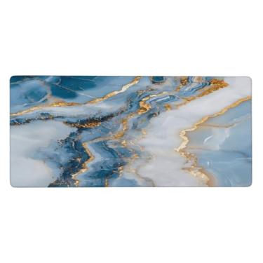 Imagem de Tapete de mouse grande azul claro mármore à prova d'água protetor de mesa estendido para computador tapete de base de borracha antiderrapante para escritório, computador, teclado, laptop e mesa de