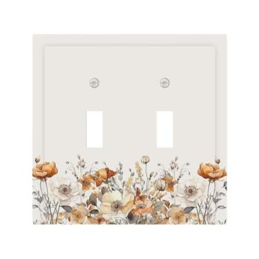 Imagem de Capas de placa decorativa vintage outono flores quentes 2 gangues interruptor duplo interruptor de luz placa de tomada tampa de interruptor de luz capa de interruptor de luz para quarto decoração de