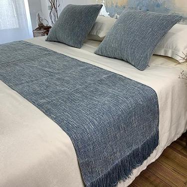 Imagem de Caminho de cama simples moderno borla capa de cama leve luxo proteção cobertor para cama king size faixa decorativa toalha de cama para quarto hotel quarto de casamento - azul-cinza||50 x 210 cm (cama