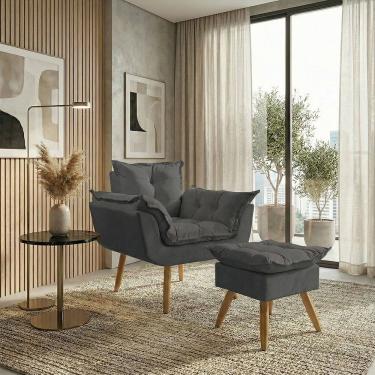 Imagem de Kit Poltrona e Puff Alice Decorativa Confortável Para Sala Recepção Manicure Quarto Consultório Tecido Suede