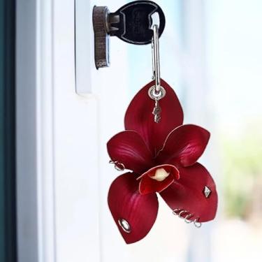 Imagem de Chaveiro de orquídeas artificiais com flores coloridas, chaveiro punk, bolsa de mão, acessórios para pingentes, Vermelho, 3.74