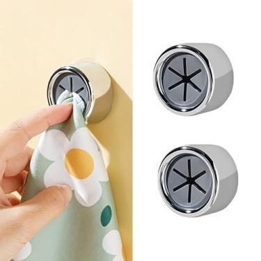 Imagem de 2 ganchos de toalha adesivos redondos para banheiro, cozinha, casa, armário, garagem, suporte de toalhas de mão e prato, sem perfuração, fácil instalação, prateado