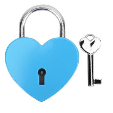 Imagem de SIWOTED Heart Lock Metal Colorido Requintado Cadeado Suprimentos de artesanato doméstico com chave 45x59mm (Azul)