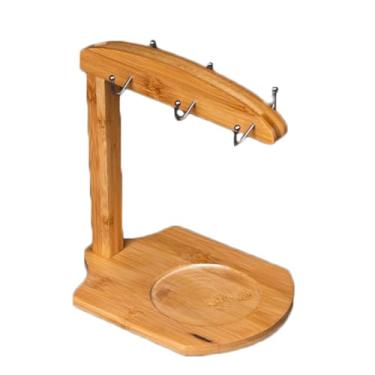 Imagem de LNQKJXIIA Boutiques US Caneca de bambu com 6 ganchos, suporte de copo de café de madeira maciça natural, design criativo de seis polos para escorredor de pratos de bancada